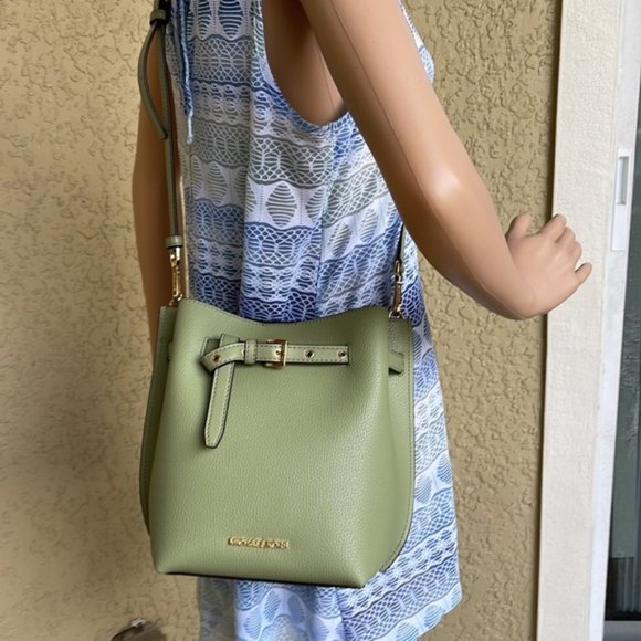 Michael Kors Emilia Small Bucket Bag Messenger Leather Light Sage - Picture 11 of 16